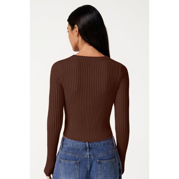 Womens Cable Knit Crewneck Sweater Slim Fit Crop Long Sleeve Pullover - Picture 3 of 6